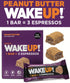 WAKE UP! Caffeinated Peanut Butter Protein Bars, Gluten Free, 350mg Caffeine, 6 Pack, Boosts Focus and Clarity