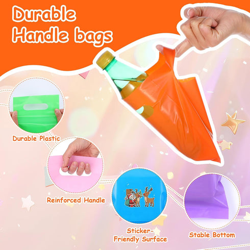 Xaajooio 500 6x8 Inch Pcs Multicolor Plastic Goodie Bags with Handles Bulk Party Favor Gift Bags for Birthday Christmas