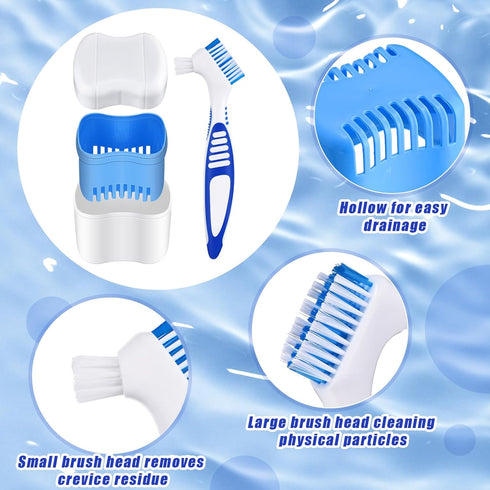 Patelai 2 Denture Cases with Cleaner Brushes, Travel Retainer Case, Dentures Container, Braces Pacifier Storage