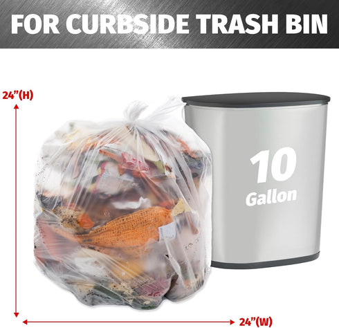 7-10 Gallon Trash Bags, 8 Micron High Density Garbage Can Liners Bulk, 24" x 24", Natural Clear, 1000 Count by Bagtron