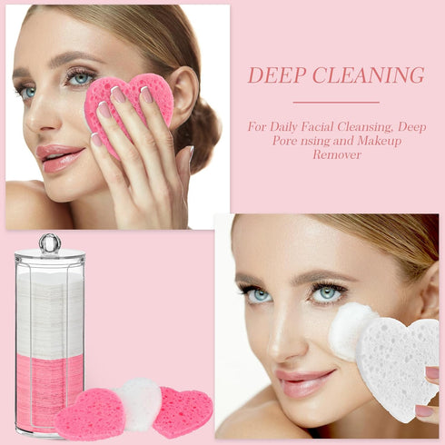 Sieral 120 Pcs Compressed Facial Sponges with Container, Disposable Sponge Pads for Face Cleansing and Makeup Removal