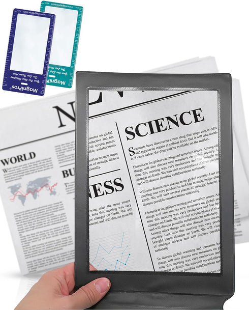 MAGDEPO 3X Full Page Magnifying Sheet Plastic Fresnel Lens with Frame, 2pcs Bookmark Magnifier for Low Vision