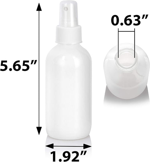 JUVITUS 4 oz / 120 ml High Shine Gloss White Glass Boston Round Bottle with White Fine Mist Spray (6 pack) by JUVITUS