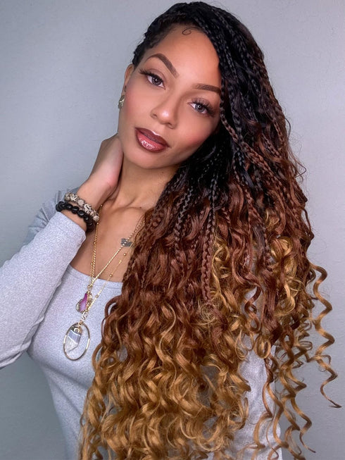 LIYATE Boho Box Braids Crochet Hair for Women - 18 Inch 7 Packs with Curly Ends