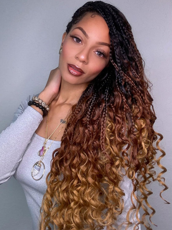 LIYATE Boho Box Braids Crochet Hair for Women - 18 Inch 7 Packs with Curly Ends