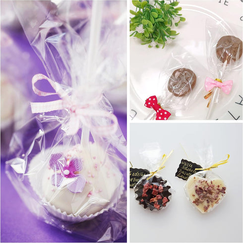 Augshy Cake Pop Bags, 300 Pcs 4x6" Treat Cello Bags with 300 Twist Ties for Lollipop Candy Wrapping