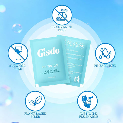 Pack 50) Flushable Wipes for Adults Individually Wrapped Unscented Wet Wipes Bulk Travel Size Toilet Wipes for Men