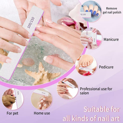 Nail Files for Acrylic Nails, 50pcs 80/80 Grit Bulk Reusable Coarse Square Jumbo Set, Manicure Tools