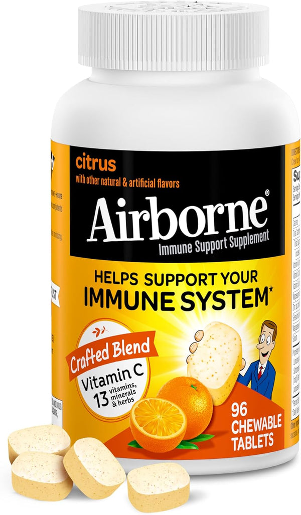 Airborne Vitamin C 1000mg, Citrus Chewable Tablets, 96 Count in a Box