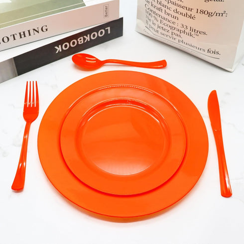 150 Pack Orange Plastic Silverware - Heavy Duty Cutlery with 50 Forks, 50 Spoons, 50 Knives for Parties