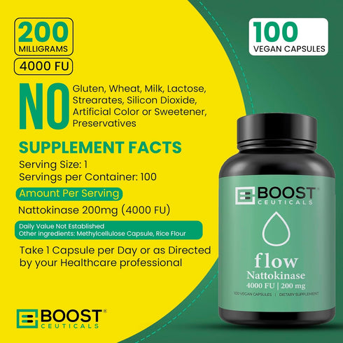 Nattokinase 4000 Fu 200mg - Vegan, Gluten Free, Pure Natural Blood Thinner & Blood Flow Supplement, 100 Capsules