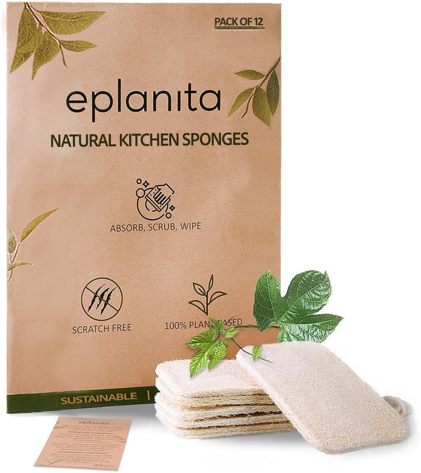 Natural Dishwashing Sponges (Pack of 12), Biodegradable Eco Scrub Scourer, Zero Waste