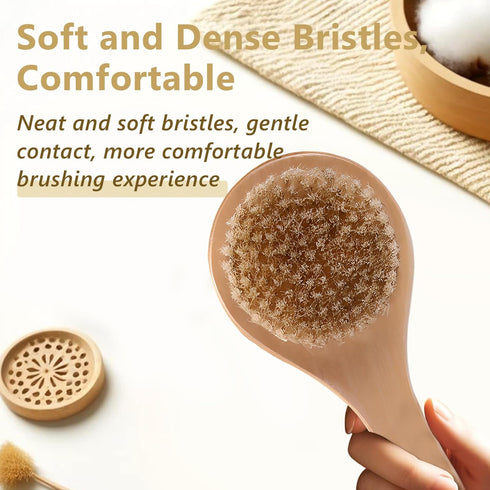 Dry Bath Body Brush with Short Handle, Natural Bristles for Exfoliation and Blood Circulation