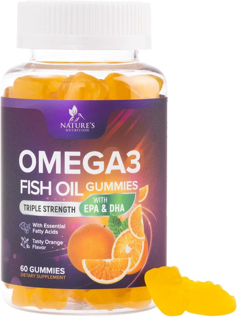Omega 3 Gummies for Adults, Omega-3 Fish Oil for Heart Support, 60 Gummies