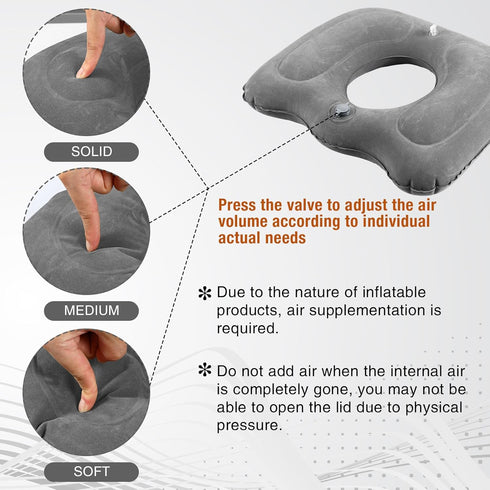 Leinuosen 2 Pcs Inflatable Seat Cushion, Portable Lift Donut Pillow for Tailbone Pain Relief, Gray