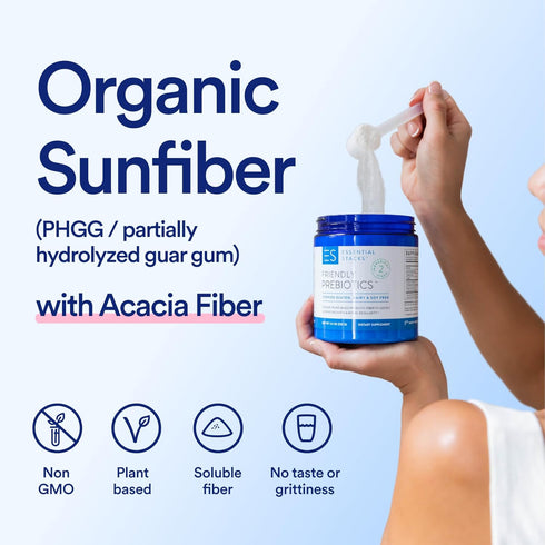 Essential Stacks Organic Sunfiber Prebiotic Fiber with Acacia Fiber Powder, Gluten Free, Non-GMO, 7.4 oz