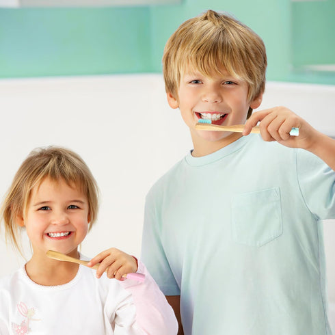 Kids Bamboo Toothbrushes, Biodegradable Handle, BPA Free, Pack of 6 (Spiral Soft Nylon Bristles)