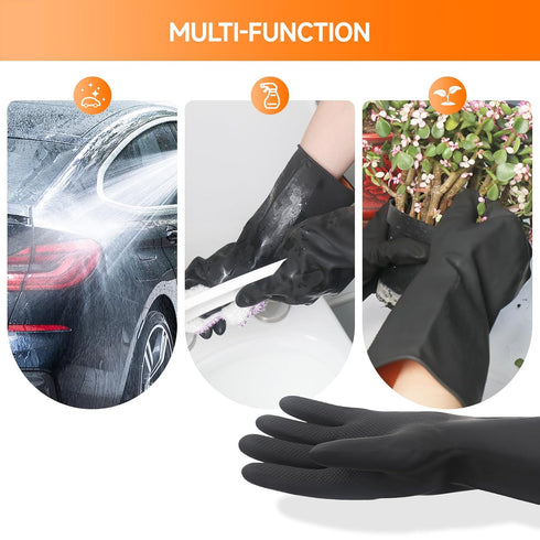Thick Rubber Cleaning Gloves, 3 Pairs Black Non-Slip Kitchen Gloves for Dishwashing, Heavy-Duty and Waterproof