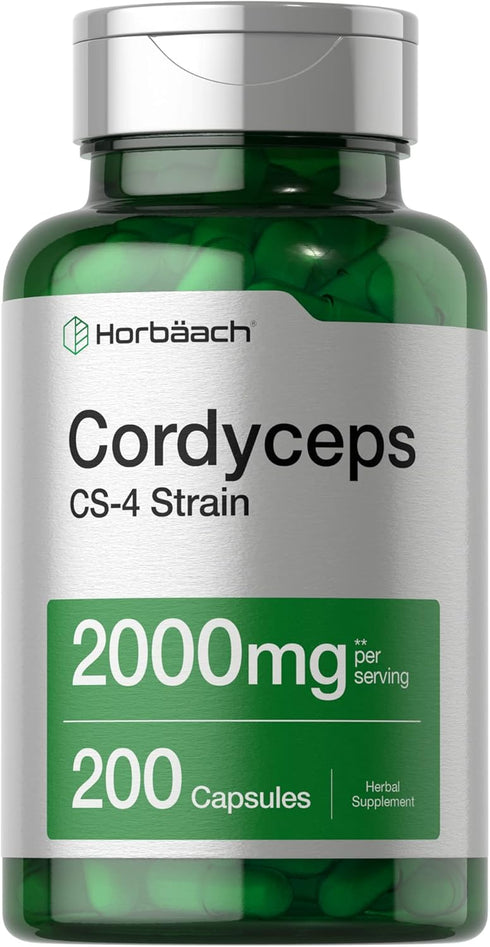 Horbaach Cordyceps Mushroom Capsules 2000mg | 200 Count | Non-GMO CS-4 Strain Cordyceps Sinesis Herbal Supplement
