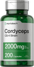 Horbaach Cordyceps Mushroom Capsules 2000mg | 200 Count | Non-GMO CS-4 Strain Cordyceps Sinesis Herbal Supplement
