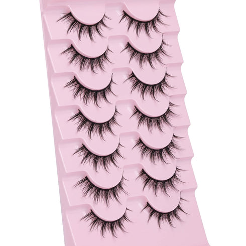 Manga Lashes Natural Look False Eyelashes, 3D Volume Mink Wispy Fluffy Spiky Pack, Korean Japanese Cosplay, 7 Pairs by