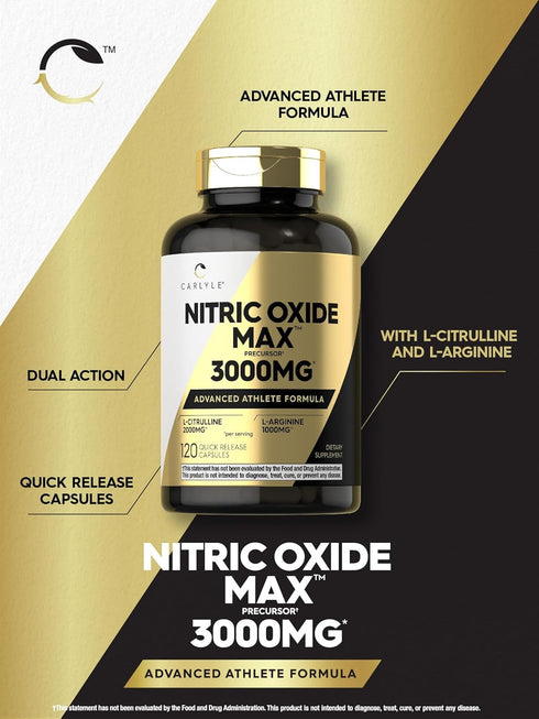 Carlyle Nitric Oxide Supplement 3000mg | 120 Capsules | Pre Workout with L-Arginine & L-Citrulline