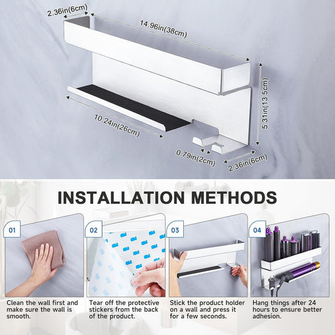 Hair Dryer Holder Wall Mount for Curling Iron Attachment Organizers and Storage, Adhesive Hair Dryer and Curling Iron