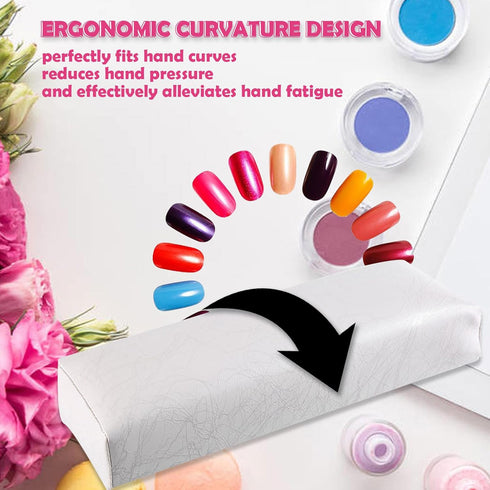 Nail Arm Rest Hand Cushion, Soft Sponge Stripe Leather Pillow for Manicure, Salon Armrest Tool (White)