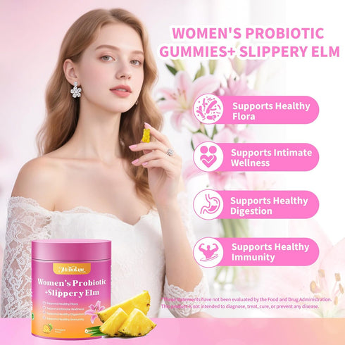 Gummies Immune 60 Count Feminine Probiotics for Women with Slippery Elm Prebiotics & Lactobacillus Blend Supports