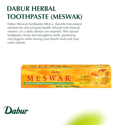 Dabur Meswak Toothpaste - Natural Fluoride Free Toothpaste for Oral & Gum Health, Daily Dental Care with Miswak Essence