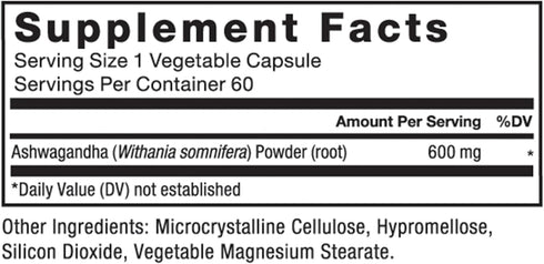 FORCE FACTOR Ashwagandha Supplements with Premium Vegan Powder, Adaptogens for Stress and Cognitive Health, 60 Capsules
