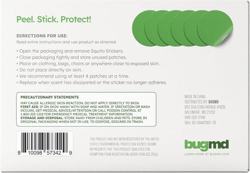BugMD Squito Stickers, 78 Mosquito Repellent Patch Stickers for Adults, Safe Insect Repellent for Kids & Outdoor