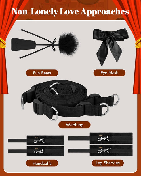 Set 4 BDSM Bondage Restraint Sex Toys - UTIMI Bed Sex Straps with Handcuffs Ankle Cuffs Blindfold Feather Tickler