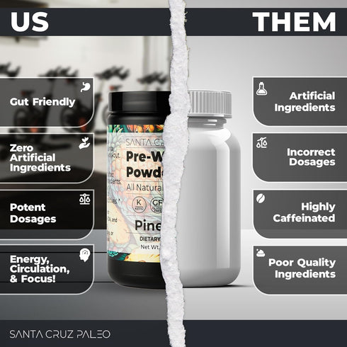 Santa Cruz Paleo Natural Pre Workout Powder, Pineapple, Keto Electrolytes with Magnesium, 30 Servings for Energy &