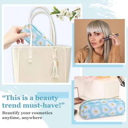 Nylon Small Floral Makeup Bag, Waterproof Slim Pouch for Women, Cute Zipper Pouch for Travel Toiletry and Coin