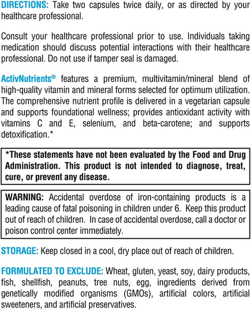 XYMOGEN ActivNutrients with Iron and Copper, Multivitamin for Wellness, 120 Capsules