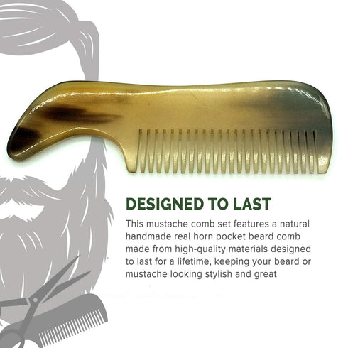 Lucky Franc's Handmade Ox Horn Fine Tooth Comb for Men's Beards and Mustaches, Pocket Size, Metal Tin Gift.