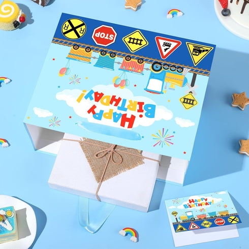 Wayyogh Train Birthday Gift Bag with Greeting Card Tissue Paper Large Train Birthday Wrapping Paper Bags Party Favor