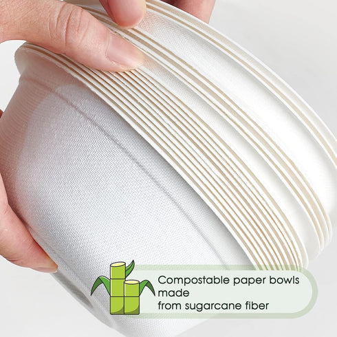 ECOLipak 150 Pack 12 oz Disposable Compostable Bowls, Heavy-Duty Biodegradable Soup Bowls, Eco-Friendly
