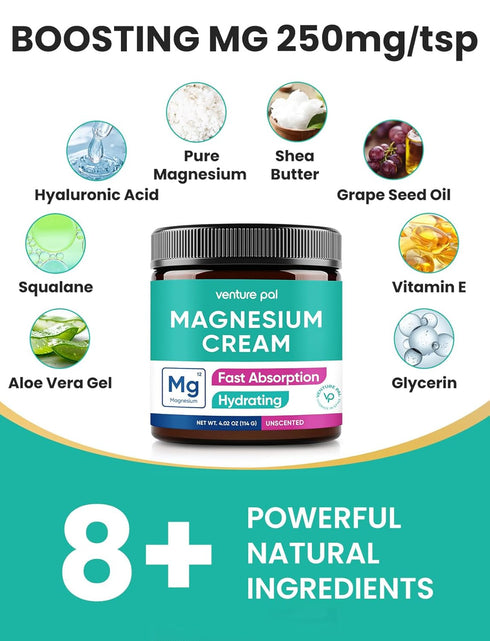 Venture Pal Topical Magnesium Cream, Fast-Absorbing Magnesium Moisturizing Lotion with Coconut Oil, Shea Butter