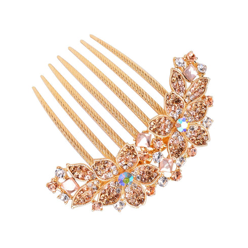 Women Rhinestone Inlaid Flower Hair Comb, Hairpin Barrette Accessory, Perfect Mother's Day Gift (Champagne).