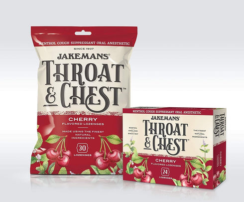 Jakemans Cherry Throat & Chest Lozenges Cough Drops – Soothing Relief for Cough, Sore Throat, Seasonal Distress – 30