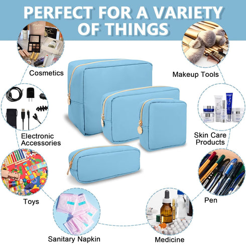 Waterproof Mini Makeup Bag Pouch for Purse, Cute Nylon Toiletry Organizers Bag for Women Girls (Mini-Blue)