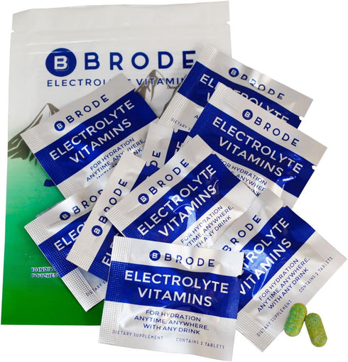 Brode Portable Zero-Sugar Electrolyte Vitamin Tablets - 5 Essential Electrolytes + 9 Vitamins for Sports, Nightlife,