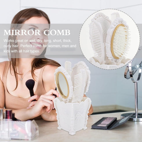 Luxshiny Vintage Handheld Mirror and Hair Brush Set, Includes Rat Tail Comb and Makeup Kits