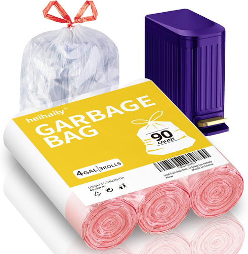 Trash Bags 4 Gallon, Small Drawstring Garbage Bags - Clear White 90 Count Unscented Recycling Compactor Can Liners