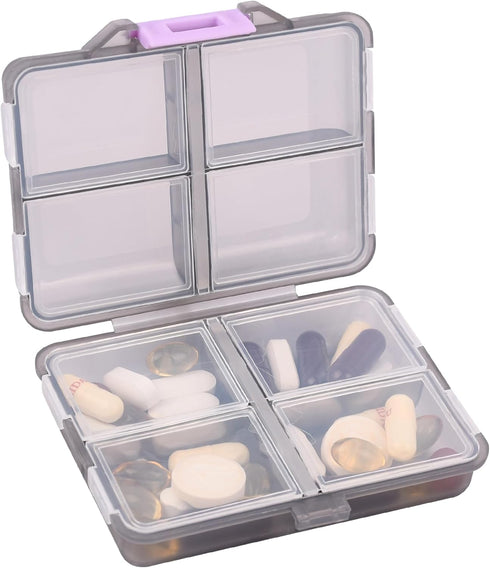 Teikou Travel Pill Organizer Small 8 Grid Compartments Pill Holder Box - Portable