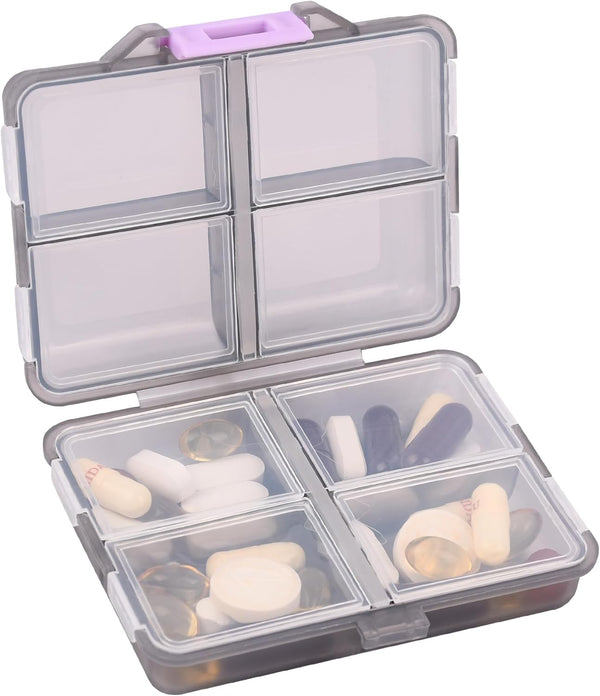 Teikou Travel Pill Organizer Small 8 Grid Compartments Pill Holder Box - Portable