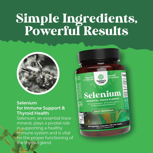 Yeast Free Selenium 200mcg Capsules - 100 Servings | High Potency Supplement for Immunity, Antioxidant, Thyroid Support