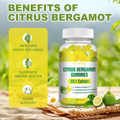 Citrus Bergamot Gummies for Healthy Cholesterol - All Natural 25:1 Extract from Italy, 60 Counts